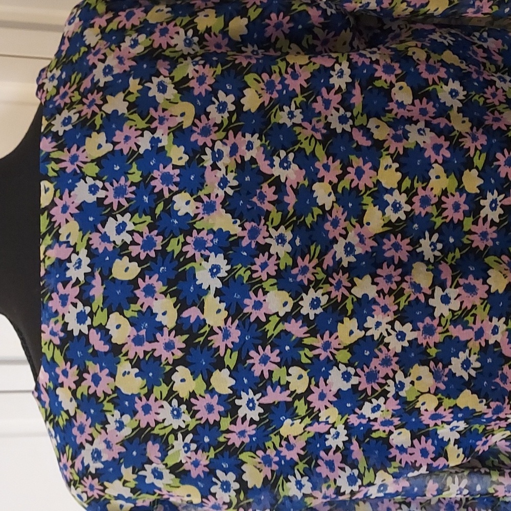 Saint + Sophia Floral Dress Blue Lavender Purple Size V neck Long Sleeve M - Picture 7 of 11